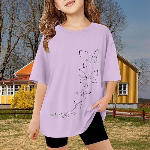 Girls Oversized T Shirt Bow Floral Graphic Tees Crew Neck Loose Summer Short Sleeve Blouse Tops for Kids Preppy Tops4