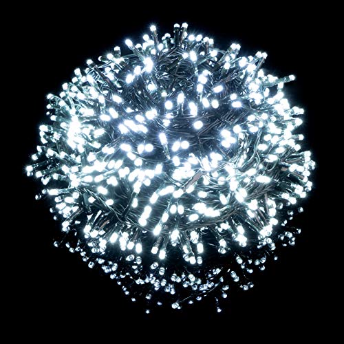 Nataland Catena Luminosa 500 Led - 30 Metri Da Interno Ed Esterno, Serie Certificata Con Controller 8 Funzioni, Per Illuminazione Casa, Vetrine e Albero di Natale (Bianco Freddo, 500 Led - 30 Metri)
