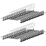 30 Pack Pants Hangers with Clips, 12 Inch Adjustable Skirt Hangers, Space Saving Non-Slip Clip Hangers with 360° Swivel Hook for Jeans, Shorts, Socks, Scarves