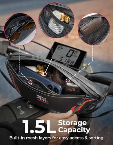 Image of KEMIMOTO Dirt Bike Handlebar Bag Waterproof 1.5L | Motorcycle Handlebar Storage Pouch Fits for Surron Light Bee X, S X160, X260, Talaria Sting ridstar q20 Soleil01 Ebike Red