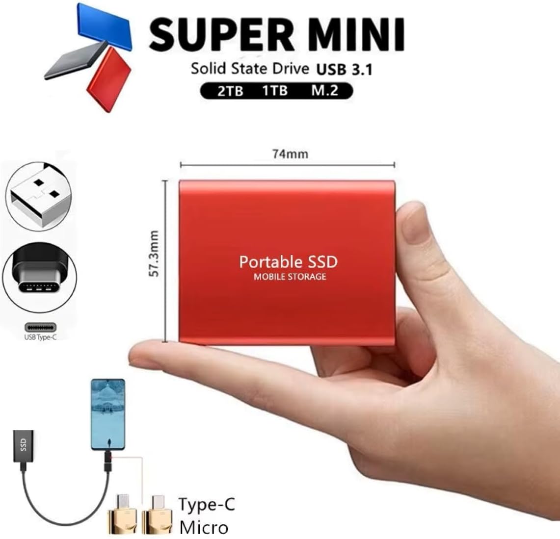 1 TB - Disco de Memória Flash SSD Portátil para Laptop, Desktop, Celular, TV e outros. Tipo-C USB 3.1, SSD Externo M.2 de Alta Velocidade, Disponível em Capacidades 500 GB a 256 TB (Preto, 1, TB) 1 TB - Disco de Memória Flash SSD Portátil para Laptop, Desktop, Celular, TV e outros. Tipo-C USB 3.1, SSD Externo M.2 de Alta Velocidade, Disponível em Capacidades 500 GB a 256 TB (Preto, 1, TB)