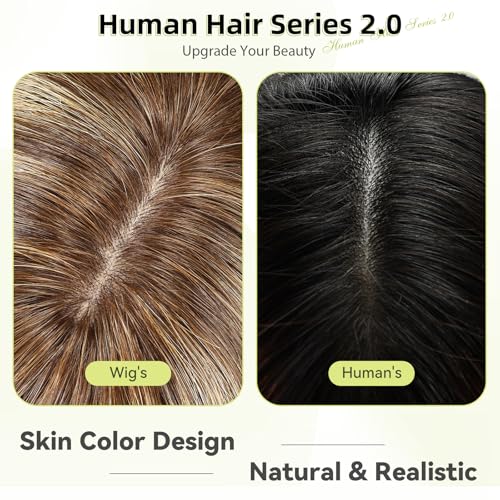 Image of RSY 14 Inch Ombre Brown Mixed Blonde Straight and Layered Real Human Hair Wigs for Women with Bangs