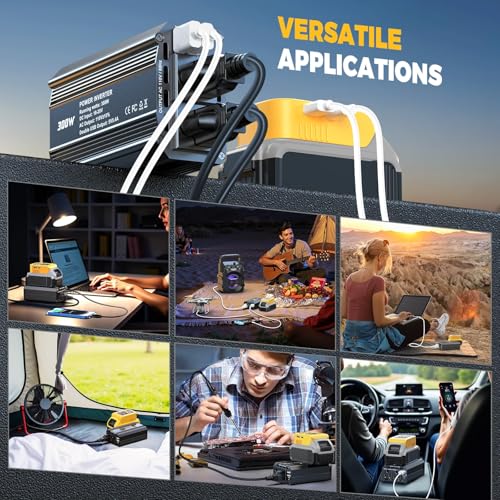 Image of Ecarke 300W Portable Power Inverter Compatible with DeWALT 20V Battery, DC 20V to AC 110V Power Station with 2 AC Outlets, 3 USB Ports & 1 Type-C 18W, for Camping RV Emergency Use (No Battery)(2-Pack)