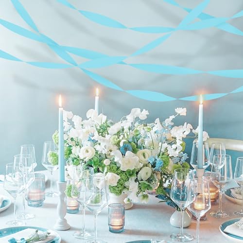 Image of 8 Rolls Crepe Paper Streamers, Light Sky Blue Streamers Party Decorations for Baby Shower Birthday Gender Reveal Under The Sea Party