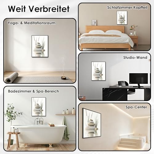 Leseogye Bilder Badezimmer, Leinwand Zen Steinstapel Badezimmer Bilder Wasser Motiv Meditativ Ruhevoll, Wall Art für Yoga Raum Wellness Spa Meditation Bad Wohnzimmer Deko (40x30cm Ohne Rahmen)