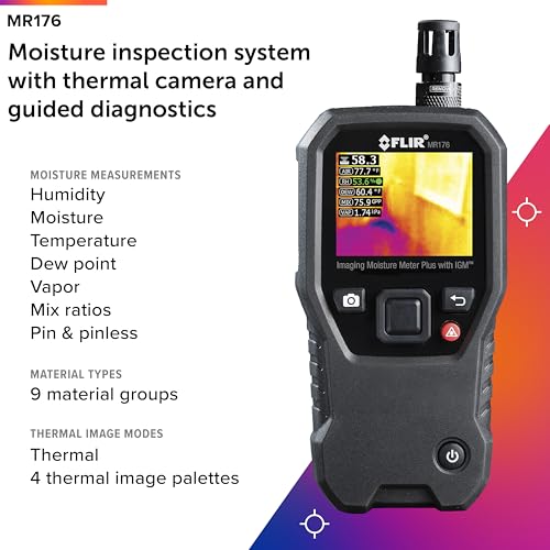 Image of FLIR MR176 - Thermal Imaging Moisture Meter - with IGM (Infrared Guided Measurement), Replaceable Hygrometer, Pin and Pinless | Built-in thermal camera, replaceable hygrometer, IGM guidance, field temp /RH sensor, moisture diagnostics
