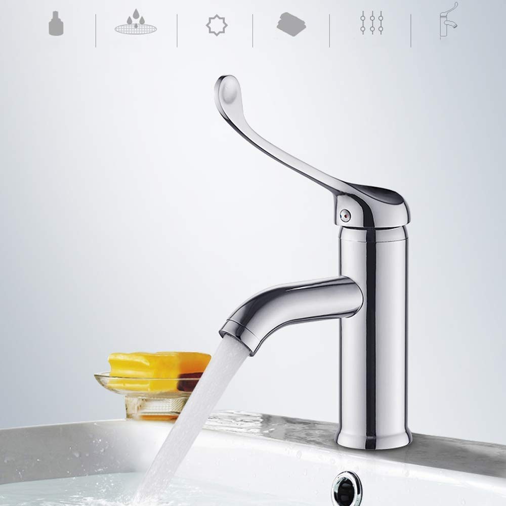 Grifo Mezclador de Codo Abierto, manija Larga elevada, Agua fría y Caliente, Montaje en encimera, Mesa médica, Lavabo Superior e Inferior, Fregadero, Acabado Cobre, para laboratori