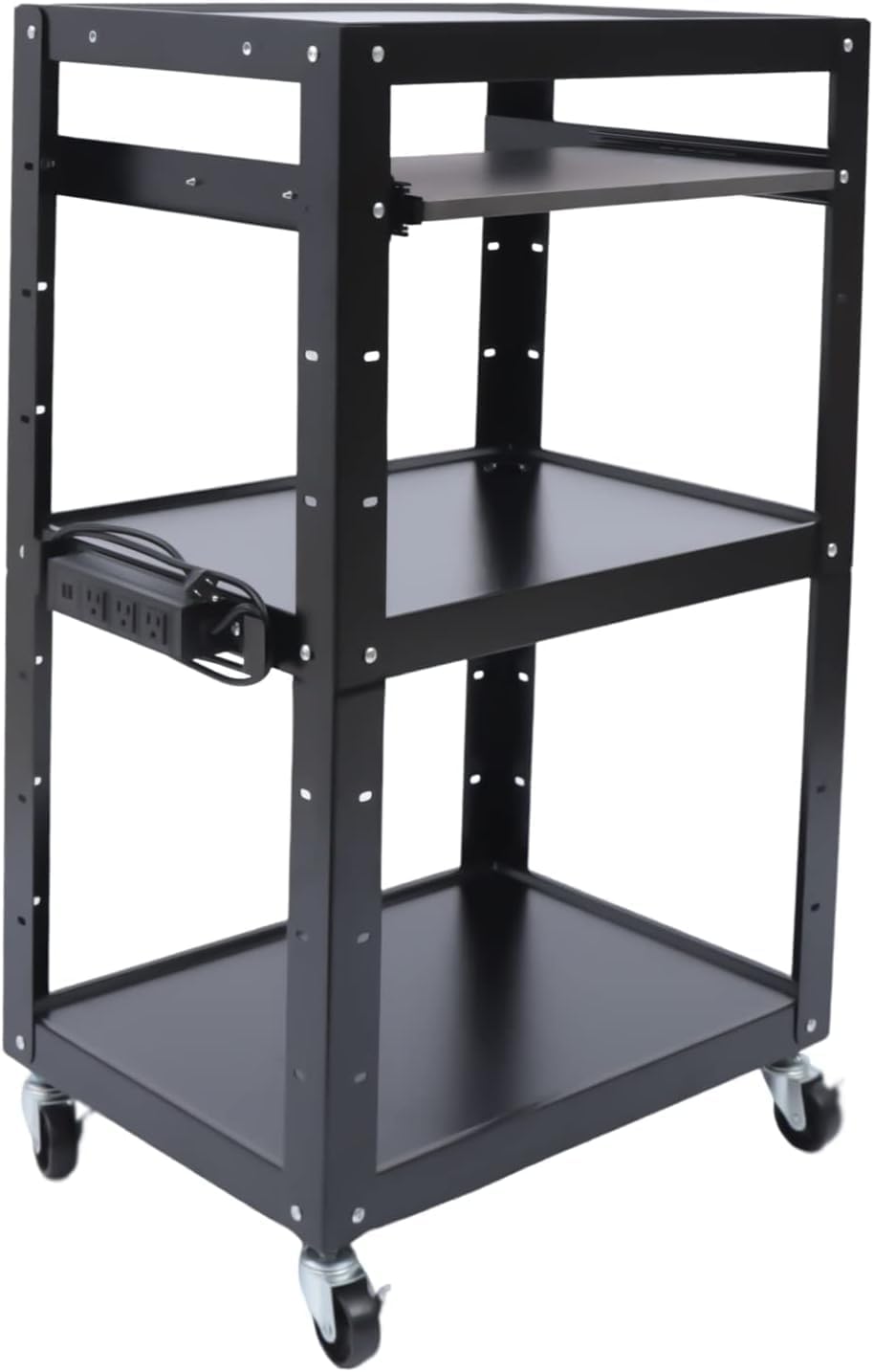 Computer Cart with Wheels,Computer Printer Projector Laptop Tv Cart for Classroom Office, 3 Outlet Power Socket, 2 USB Plug-ins,66Lbs Each Layer