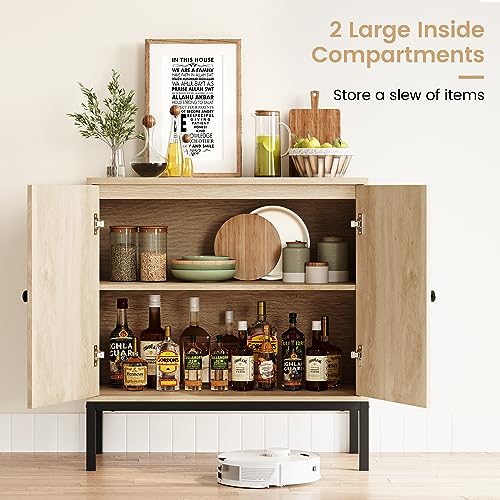 Image of Sideboard Buffet Cabinet with Storage, Accent Cabinet with Rattan Doors, Adjustable Shelf & Metal Feet, Coffee Bar Liquor Cabinet for Living Room, Dining Room, Hallway & Kitchen,Beige