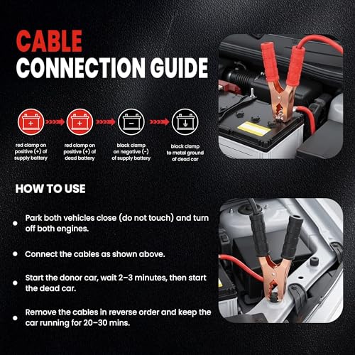 Image of Robustt 1000A Heavy Duty Jumper Cable for Car Battery | Jump Start Dead Batteries of Cars, SUVs, Vans & Trucks | 6.3 ft Copper Cable with Strong grip Copper Clamps | Comes with Storage Bag