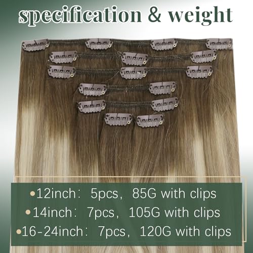 Image of Ugeat Clip in Hair Extensions Real Human Hair Balayage 18 Inch 7pcs 120g | Hair Extensions Clip in , Dark Brown Balayage Chocolate Brown Mix Light Brown , Hair Clip in Extensions
