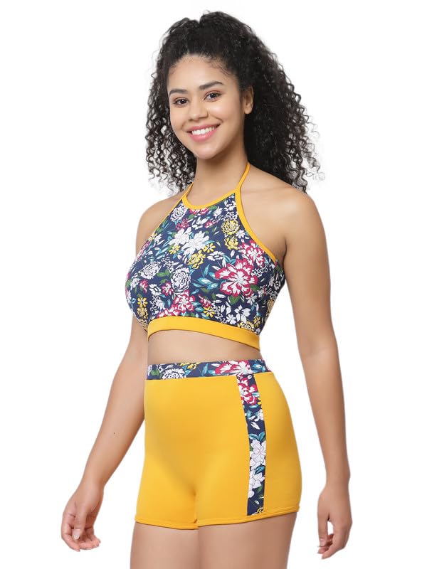 CUKOO Padded Yellow Printed Swimwear