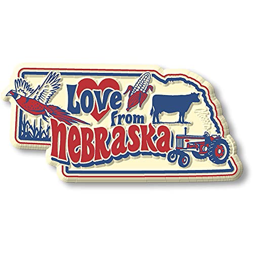 Imán vintage Love from Nebraska, 3.2 x 1.6 pulgadas
