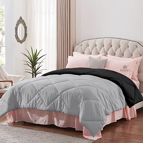 Image of Filbert - Single Bed Comforter for Winter 300 GSM Reversible Microfiber Soft & Cozy Diamond Stitch Quilt (60 inch x 90 inch Inches /152cm x 228cm) - Comforter Single Bed|Silver /Black