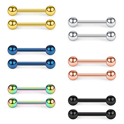 SCERRING 14G Nipple Rings 316L Stainless Steel Externally Threaded Nipplerings Tongue Bar Barbell Rings Piercing Retainer For Women Men