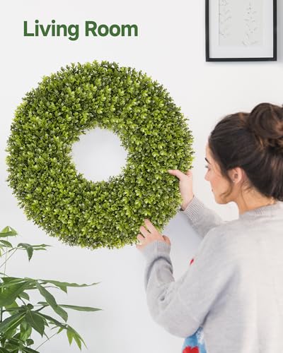 Image of DDHS 23''Boxwood Wreaths for Front Door,Artificial Spring Wreaths for Farmhouse Wedding Green Year Round Indoor Outdoor for Fall Summer Christmas Wreath Home Decorations-Green