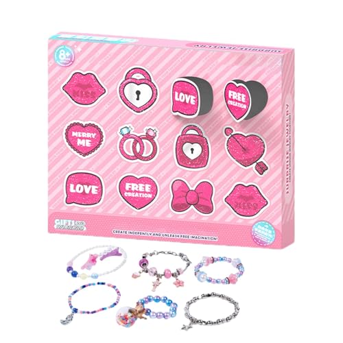 Kit de fabricación de joyas para niñas, kit de fabricación de pulseras de abalorios, calendario de Adviento con 12 rejillas, accesorios para fiestas de vacaciones