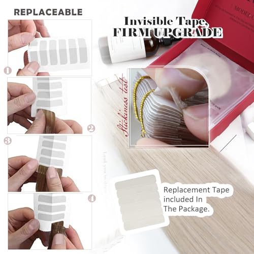 Moresoo Tape in Hair Extensions Human Hair 18 Inch White Blonde Invisible Tape Hair Extensions Real Human Hair Blonde for Women Remy Straight Hair 20 Pieces/50g #60A - Image 4