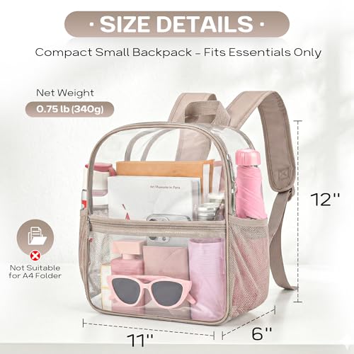 Image of Oraben Clear Backpack Stadium Approved, 12 x 6 x 11 in, Small Transparent Backpack for Concerts, Sports Events, Festivals, Travel, Waterproof PVC, Adjustable Straps, Women Men