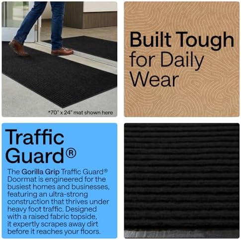 GORILLA GRIP Heavy Duty Traffic Guard Doormat, 72x48, Durable Rubber Backing, Low Profile Indoor Outdoor Door Mat, Stain and Fade Resistant Shoe Scraper, Commercial Welcome Mats for Entry, Jet Black - 2