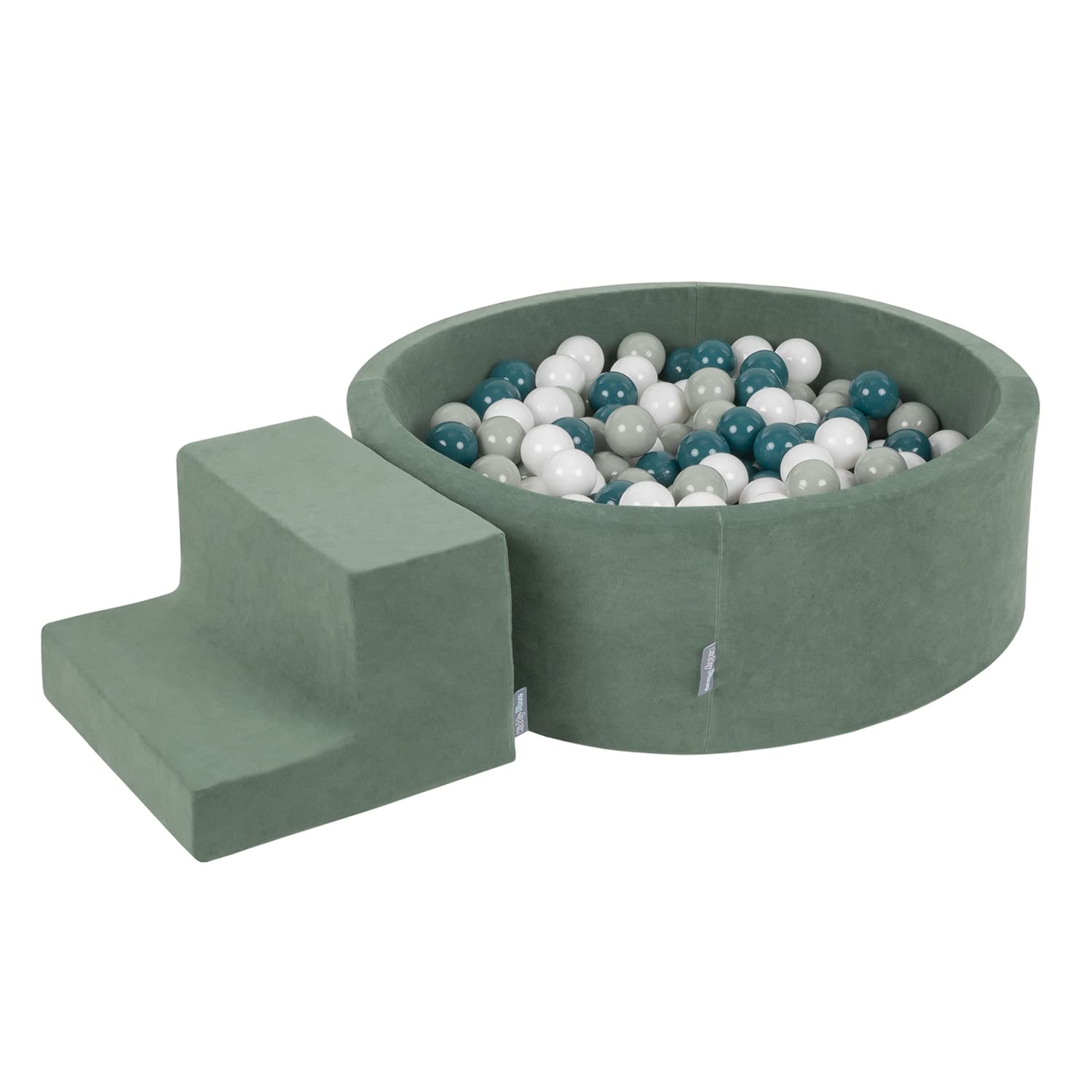 KiddyMoon Foam Playground Velvet For Kids With Round Ballpit (200 Balls โ
7Cm/2.75In) Soft Obstacles Course And Ball Pool, Certified Made In EU, Forest Green:Dark Turquoise/Greygreen/White