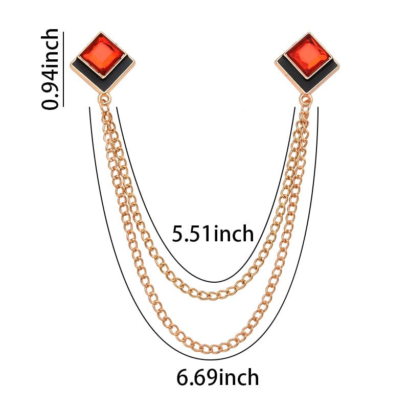 Image of Gem Brooch Pins Hanging Chain Lapel Pin for Men Suits Shirt Collar Brooch Square Crystal Brooch Pin Rhinestone Lapel Pins for Men Tassel Chain Brooch Collar Pins Business Suit Shirt Accessories
