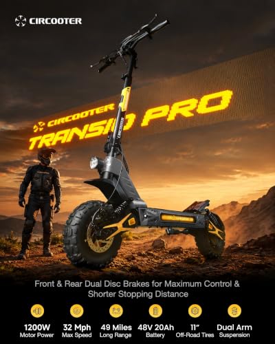 Circooter Electric Scooter (Yellow) - 1200W Motor, 32 MPH Top Speed, 49 Mile Range - Image 2