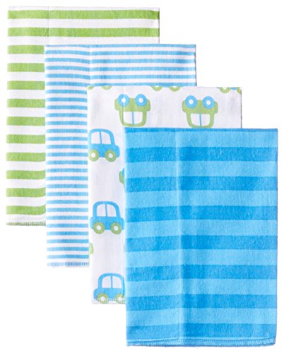 Image of Gerber Unisex-Baby 4-Pack Flannel Burp Cloth, car and stripe, 20" x 14"