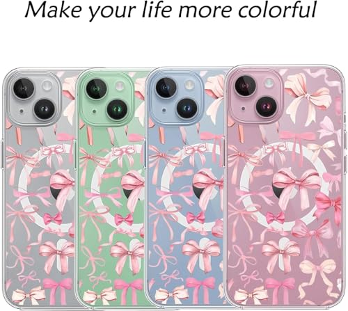 Houdqklee for iPhone 15 Pro Case, Cute Kawaii Magnetic Pink Bow Case Compatible with MagSafe, Wireless Clear Soft Slim Aesthetic Phone Case Protective Cover for Women Girls - image 7