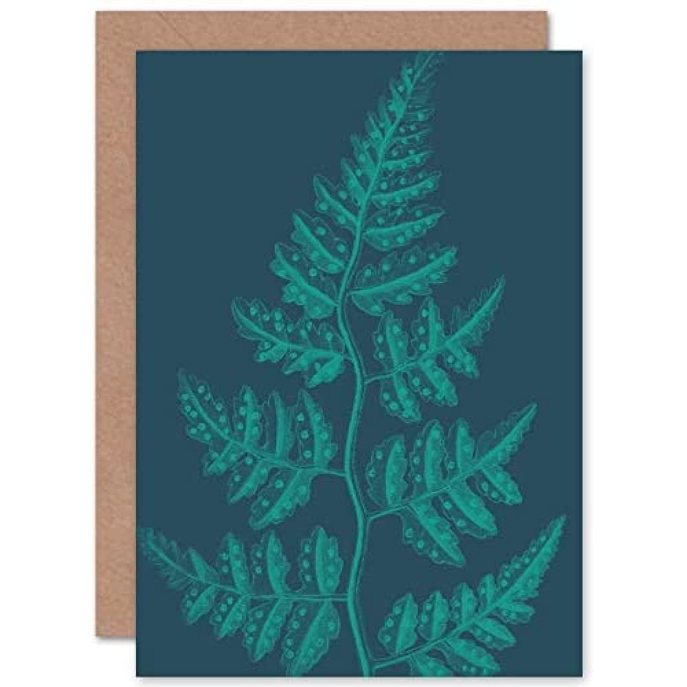 Wee Blue Coo Navy And Teal Fern Leaf Greeting Card With Envelope Inside Premium Quality