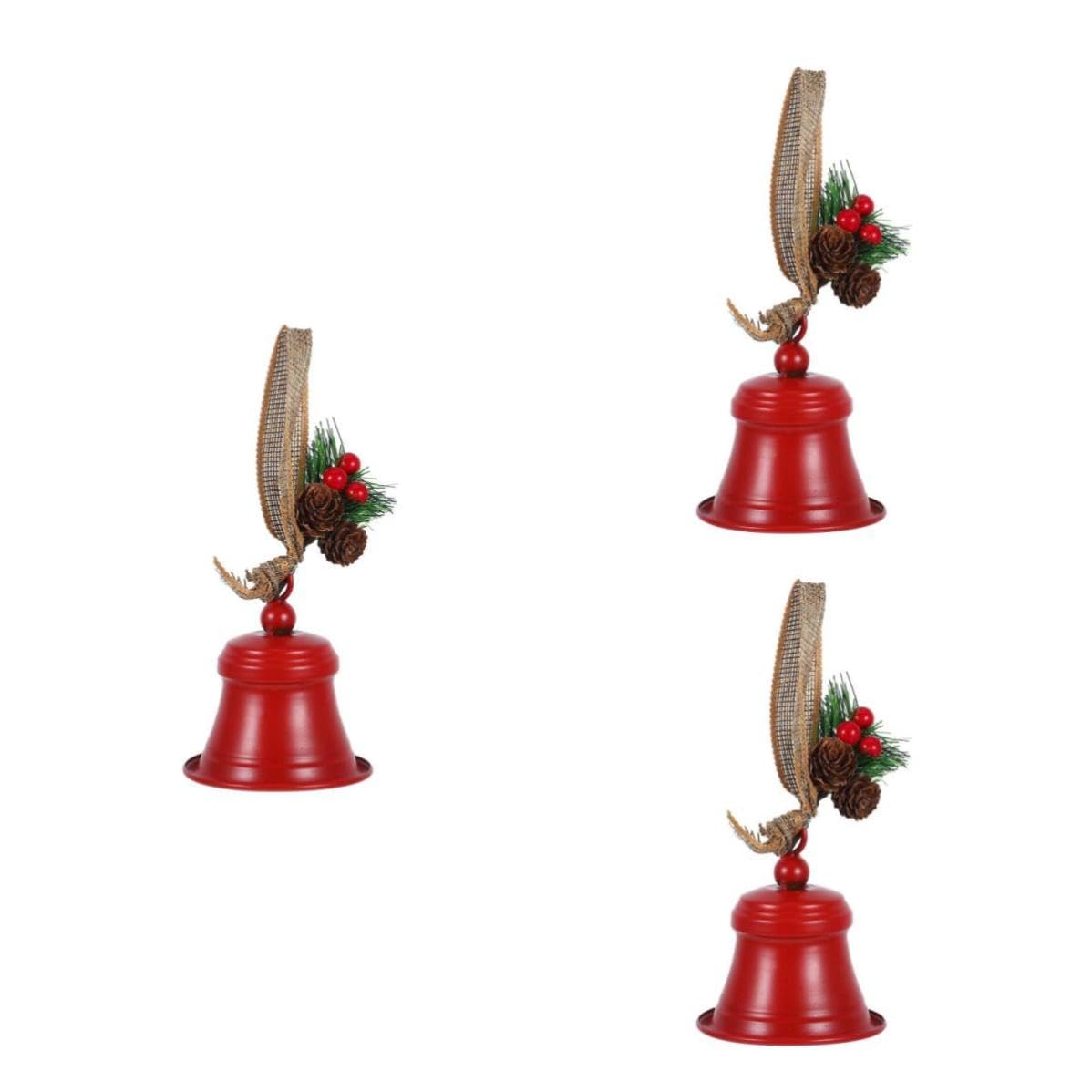 TOYANDONA 3 Piezas Campana Navideña Colgante de Hierro Roja Estilo Rústico