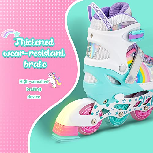 image for SULIFEEL Rainbow Unicorn Inline Skates for Girls Boys 4 Size Adjustabl