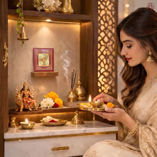 Image of DIVINITI Siddh Energised Shree Baglamukhi Yantra | 24k Gold Plated Foil Victory Protection Vastu Frame for Home, Office & Puja Room | Spiritual Yantra for Protection, Victory & Confidence (12 X 11 CM)