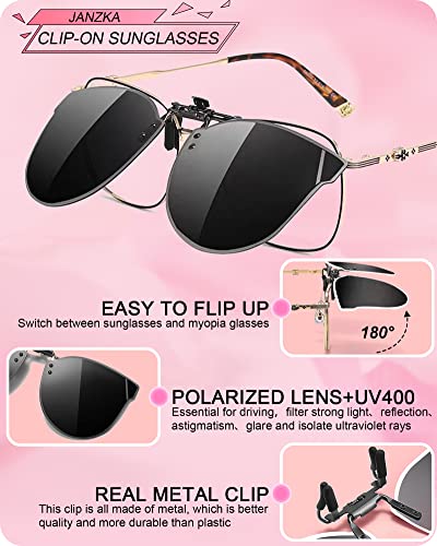 2 Pairs Cat Eyes 180 Flip-Up Polarized Clip on Sunglasses Over Glasses for Women with 2 Cases2