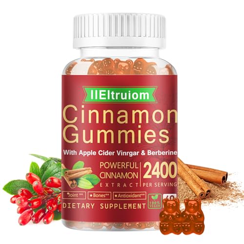 IIEltruiom Cinnamon Supplements Premium Ceylon Cinnamon Gummies 2400mg with Berberine Turmeric Apple Cider Vinegar Bitter Melon Chromium - Vegan Non-GMO60 Counts