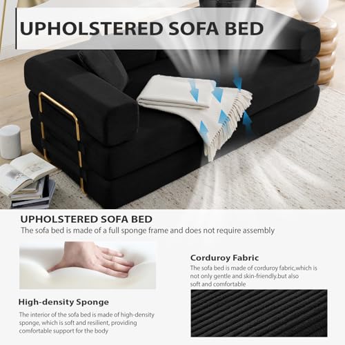Image of HANXIN 78 Inch Convertible Sleeper Sofa Bed, Folding Floor Mattress Couch with Fixed-Shape Frame, Futon Boneless Couch Lounge Loveseat with Pull Out Bed, No Assembly Required (Black)