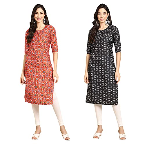 Image of Pinkmint Designer Woman's Crepe Multicolored Straight Kurta [A-355-330]
