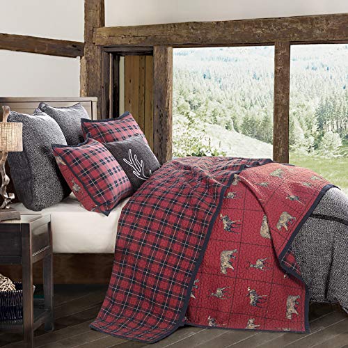 Image of Paseo Road Woodland Plaid Red Navy Full /Queen 3 Piece Reversible Quilt Set