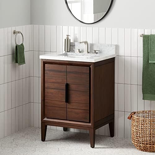 Signature Hardware 482490 Aliso 24" Free Standing Single Basin Vanity Set with Teak Cabinet, Granite Vanity Top, and Rectangular Porcelain Undermount Sink