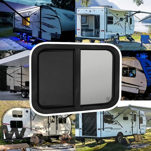 Image of 30 inchW x 20 inchH RV Windows for Cargo Trailer Camper,Tinted Horizontal Sliding | RV Cargo Trailer Camper Window Replacement w /Screen&Trim Ring,Fit 15 /16 inchor 1-3 /8 inch Thick Wall,Allow Error 1 /16 inch,DOT Approved