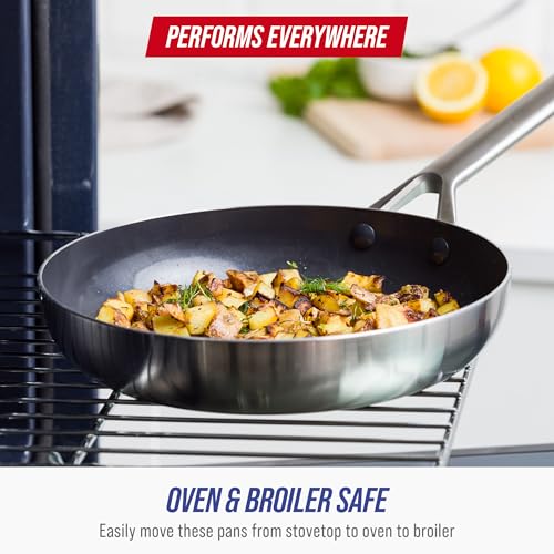Image of Blue Diamond Cookware Tri-Ply Stainless Steel Ceramic Nonstick, 15 Piece Cookware Pots and Pans Set, PFAS-Free, Multi Clad, Induction, Dishwasher Safe, Oven Safe, Silver