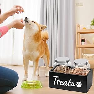 Farmhouse dog treat container 2 jars airtight pet food storage 2 0l black   cucciolini doodles