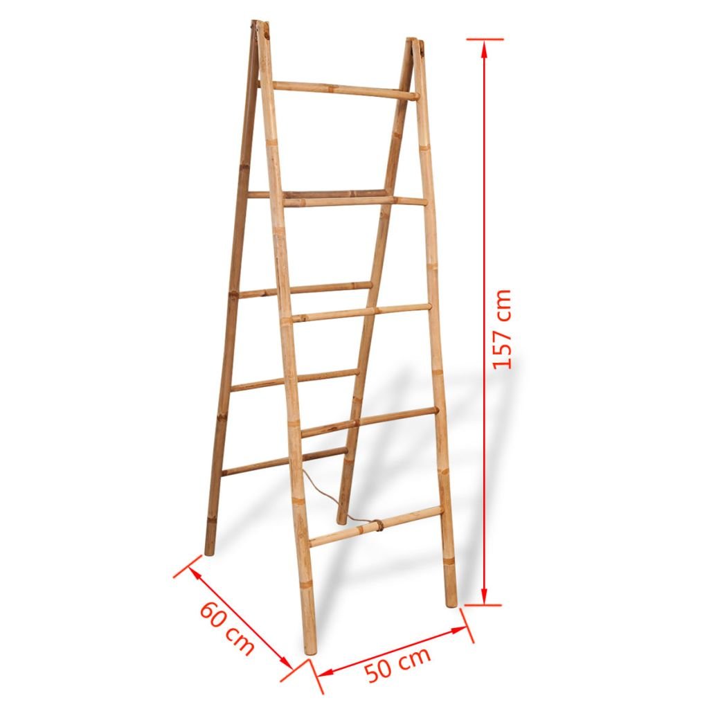 Homgoday Escalier double porte-serviettes avec 5 piquets en bambou 50 x 160 cm, meubles pour maison intérieure extérieure salon chambre à coucher