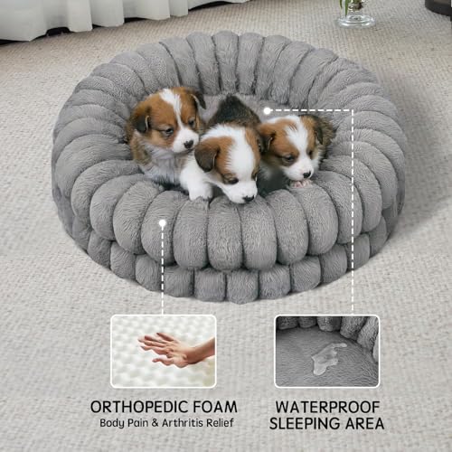Image of BALANCE Luxury Donut Dog Bed, 24 Inches Round Dog Beds for Small Dogs Washable, Orthopedic Calming Pet Bed for Puppy and Cats with Anti-Slip Bottom (Gray)