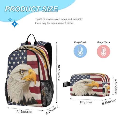 ALAZA Retro Bald Eagle American Flag Kids Backpack Elementary Girls Boys Bookbag Rucksack Primary School Bag Backpack Set with Lunch Bag2