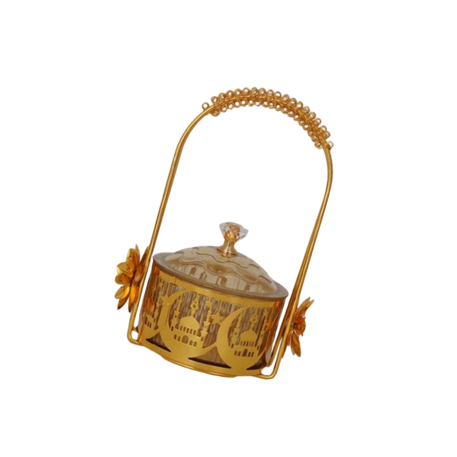 Multi Functional Metal Serving Tray for Holiday Parties Elegant Snacks Storage Container with Nonslip Base Tray Eid Serving Gold Plated Dessert Party Platter Arabesque Pattern Candy Middle Eastern