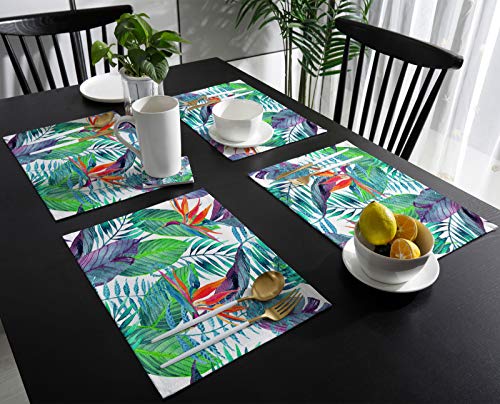 Queen Area Place Mats Set Of 6 Washable Cloth Placemats Watercolor Hawaiian Tropical Leaf Heat Resistant Placemats For Dining Table 18 X 12 Inch #TOP2