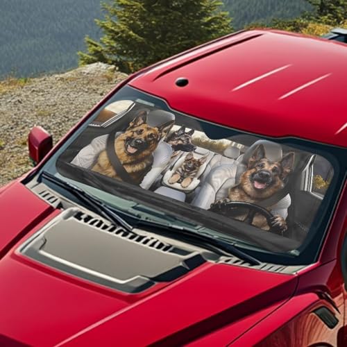 Image of German Shepherd Car Front Windshield Sun Shade Reflect UV Sun and Heat Foldable Car Windshield Sunshades Interior Accessories Sun Protection Universal Vehicle Accessories