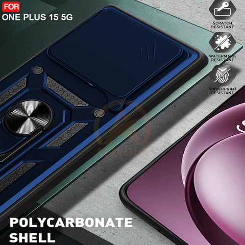 Image of Armor Bumper Back Cover Case for OnePlus 15 5G Rotating Camera Cover, Ring Holder & Kickstand | Heavy Duty & 360 Degree Protection OnePlus 15 5G Back Cover (Blue)