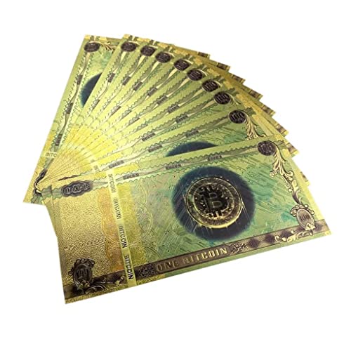 10pc Gold Plated Bitcoin Bills, Color Gold Color Foil 100 Bitcoin Banknote BTC Bills Souvenir Banknotes for Collection - Image 4